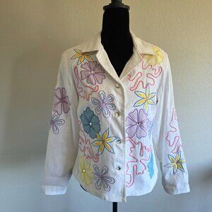 Vintage Indigo Moon Jacke Artsy Floral Embroidery Lined Rhinestone Size XS